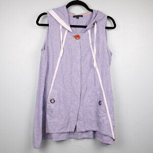 For Cynthia blue stripe linen/cotton blend hooded top-S